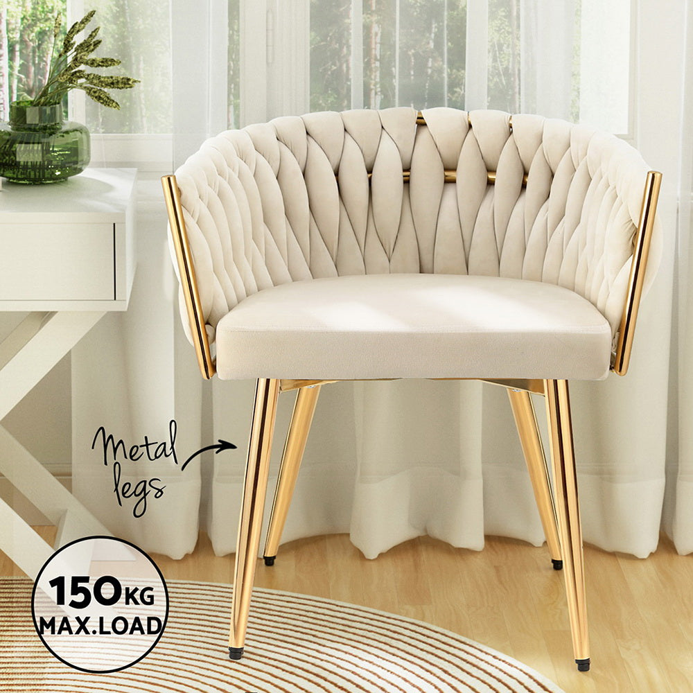 Velvet Dining Chair Armchair - Beige
