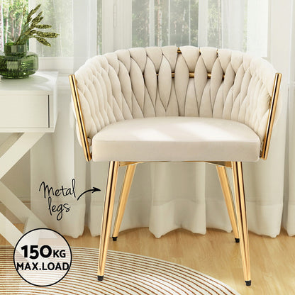 Velvet Dining Chair Armchair - Beige