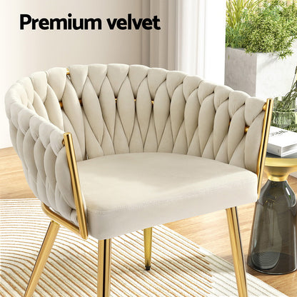 Velvet Dining Chair Armchair - Beige