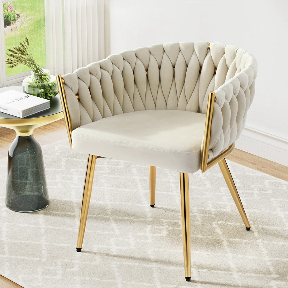 Velvet Dining Chair Armchair - Beige