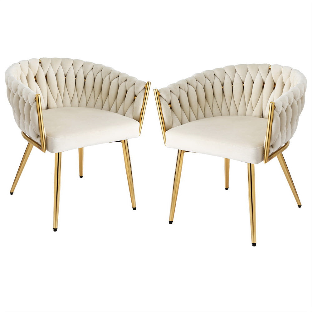 Set of 2 Velvet Dining Chairs Armchair - Beige