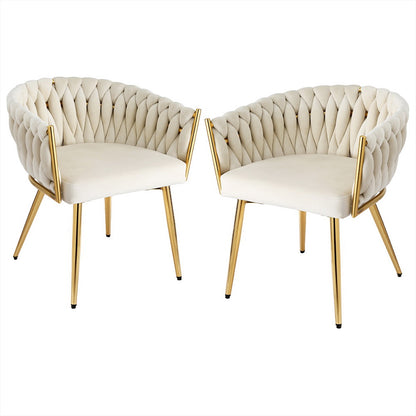Set of 2 Velvet Dining Chairs Armchair - Beige