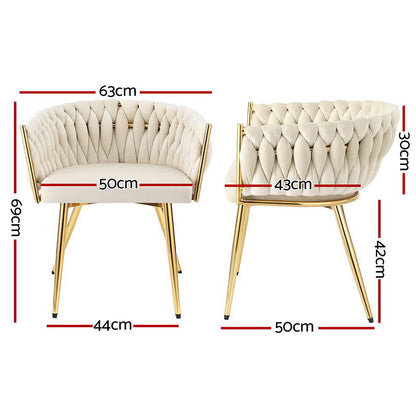 Set of 2 Velvet Dining Chairs Armchair - Beige