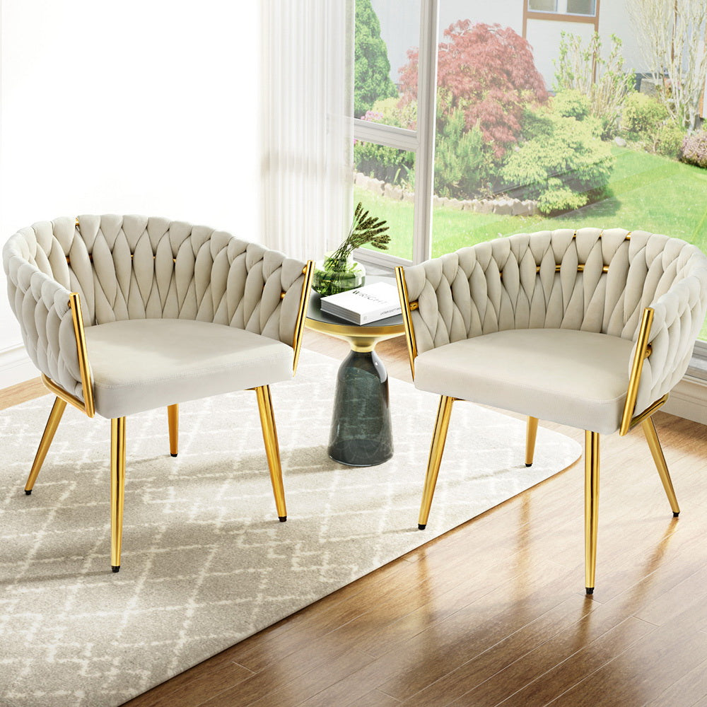 Set of 2 Velvet Dining Chairs Armchair - Beige