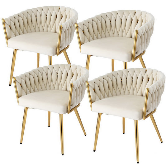 Set of 4 Velvet Dining Chairs Armchair - Beige