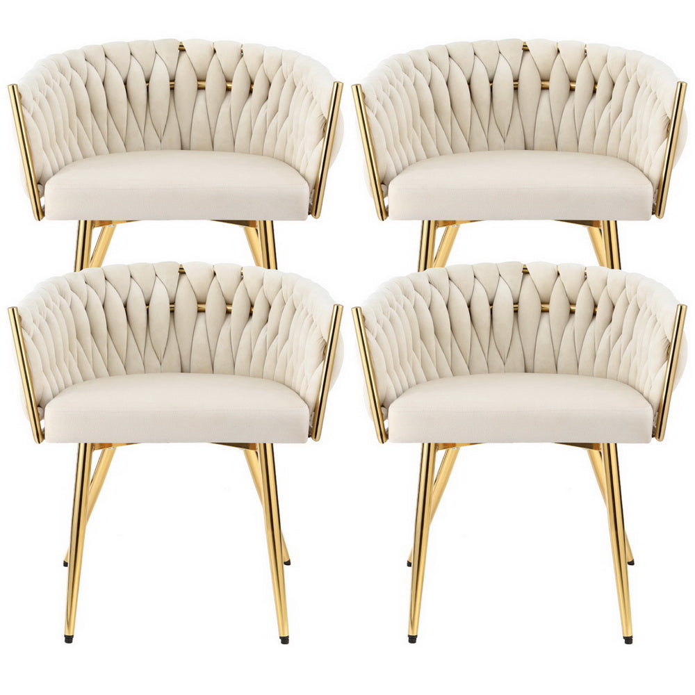 Set of 4 Velvet Dining Chairs Armchair - Beige