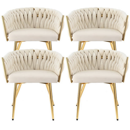 Set of 4 Velvet Dining Chairs Armchair - Beige