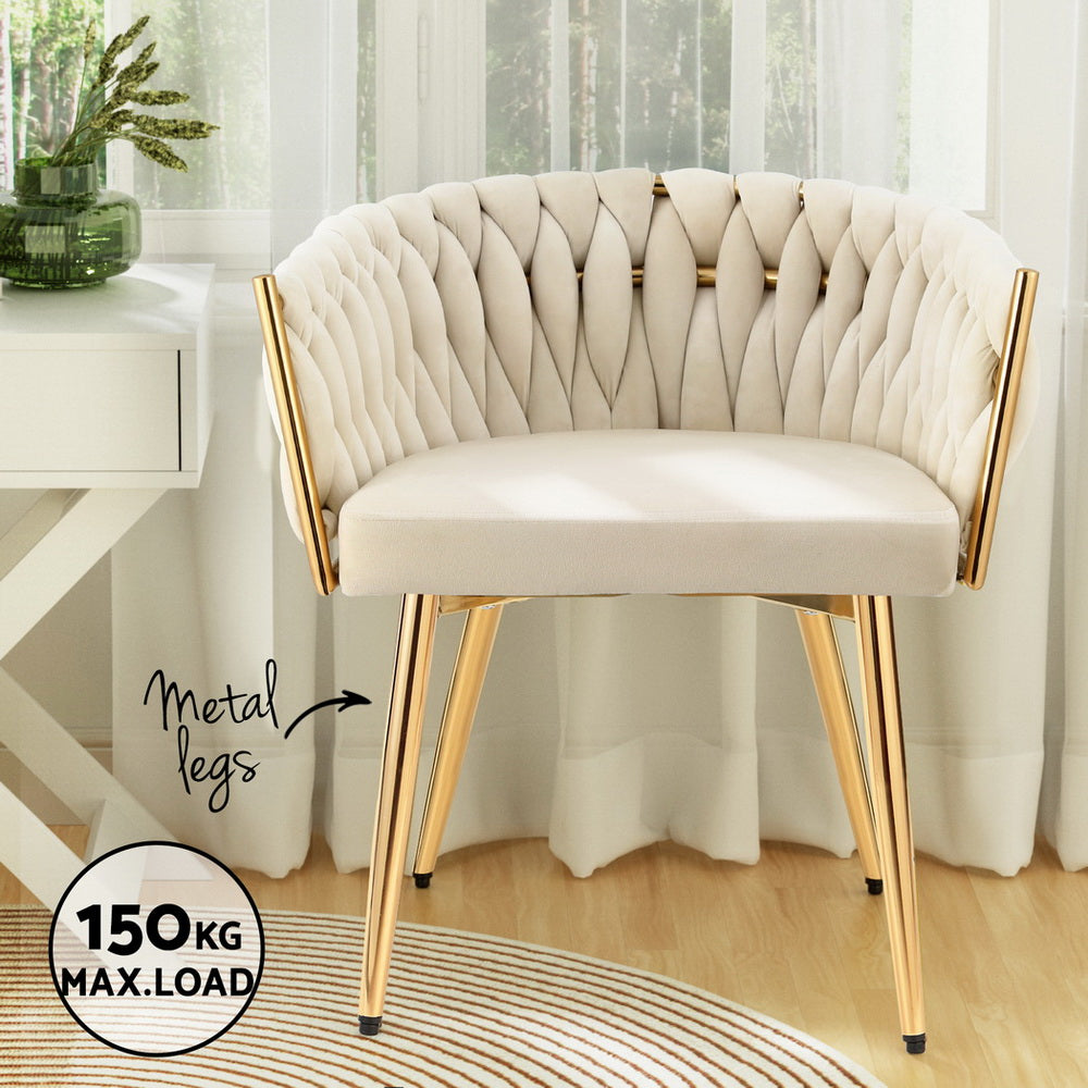Set of 4 Velvet Dining Chairs Armchair - Beige