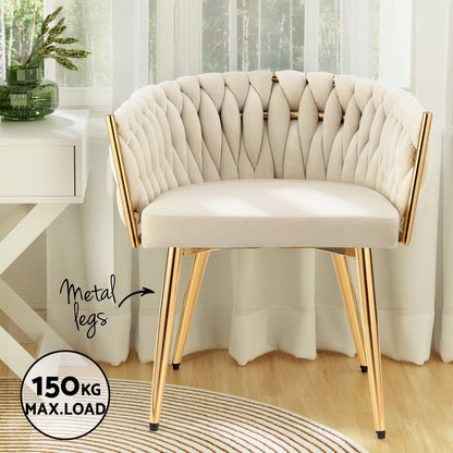 Set of 4 Velvet Dining Chairs Armchair - Beige