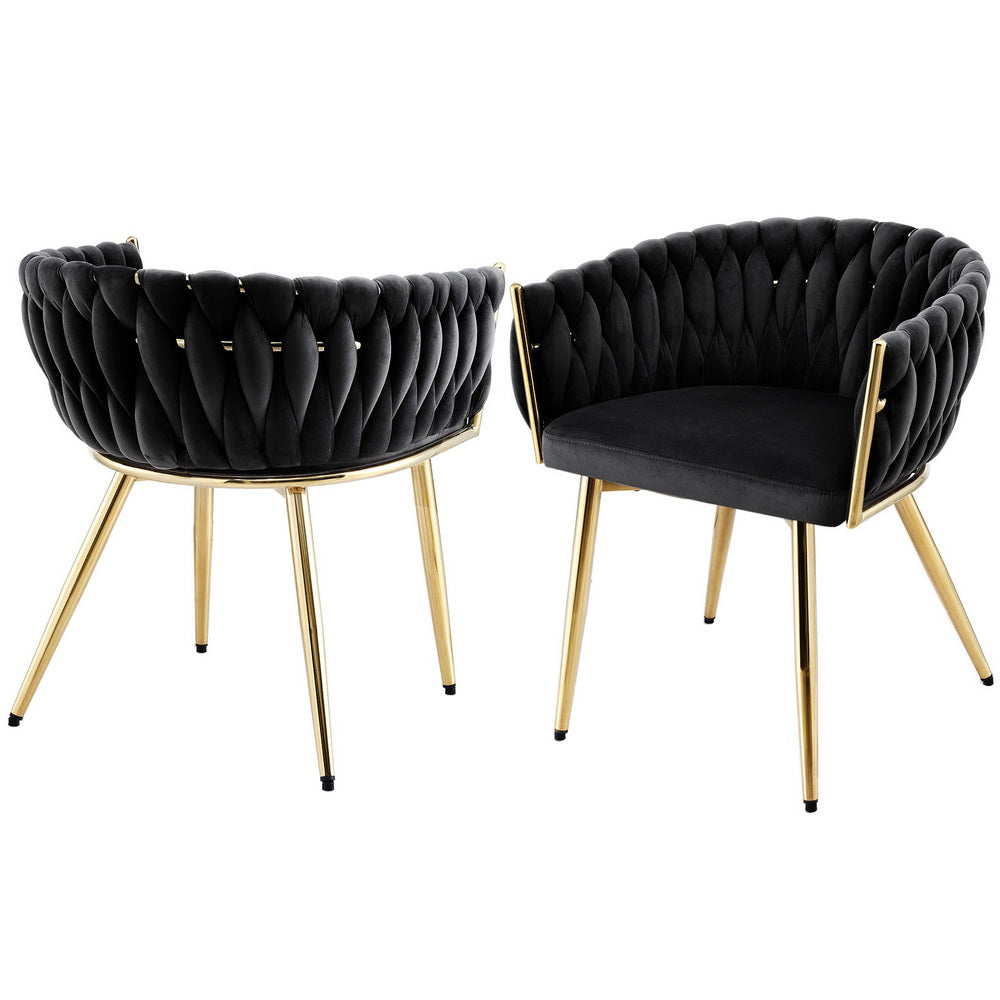 Set of 2 Velvet Dining Chairs Armchair - Black