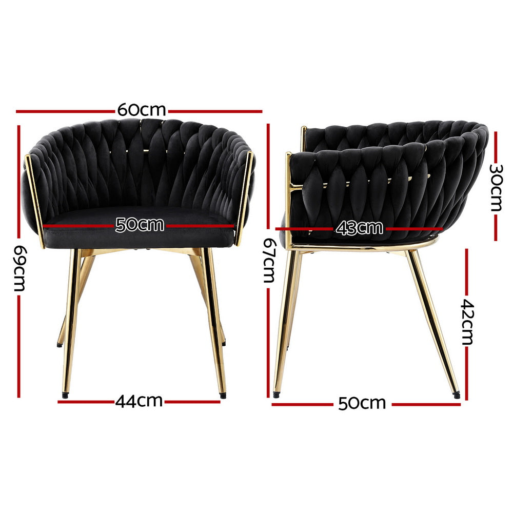 Set of 2 Velvet Dining Chairs Armchair - Black