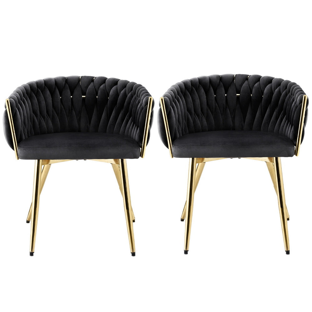 Set of 2 Velvet Dining Chairs Armchair - Black