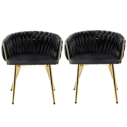 Set of 2 Velvet Dining Chairs Armchair - Black