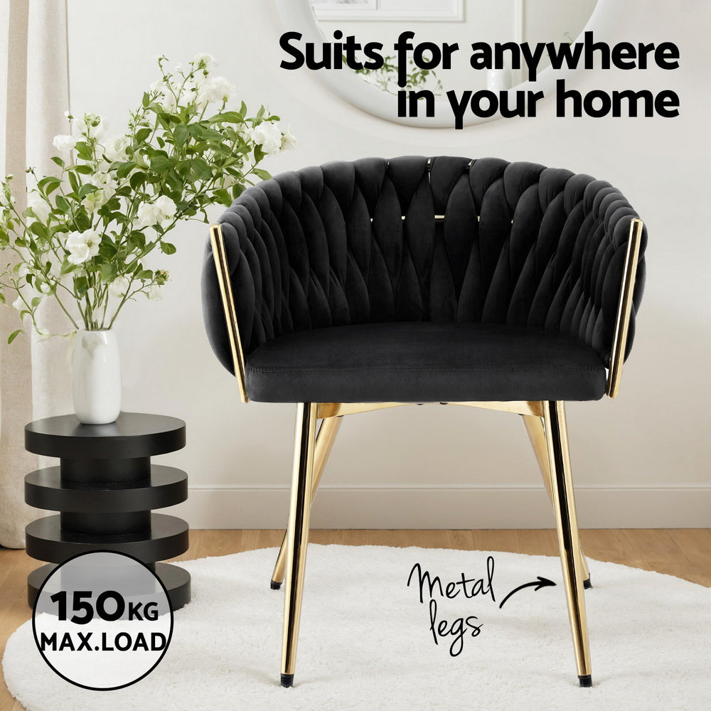 Set of 2 Velvet Dining Chairs Armchair - Black