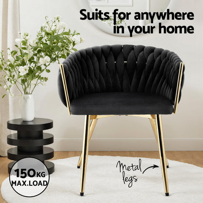 Set of 2 Velvet Dining Chairs Armchair - Black