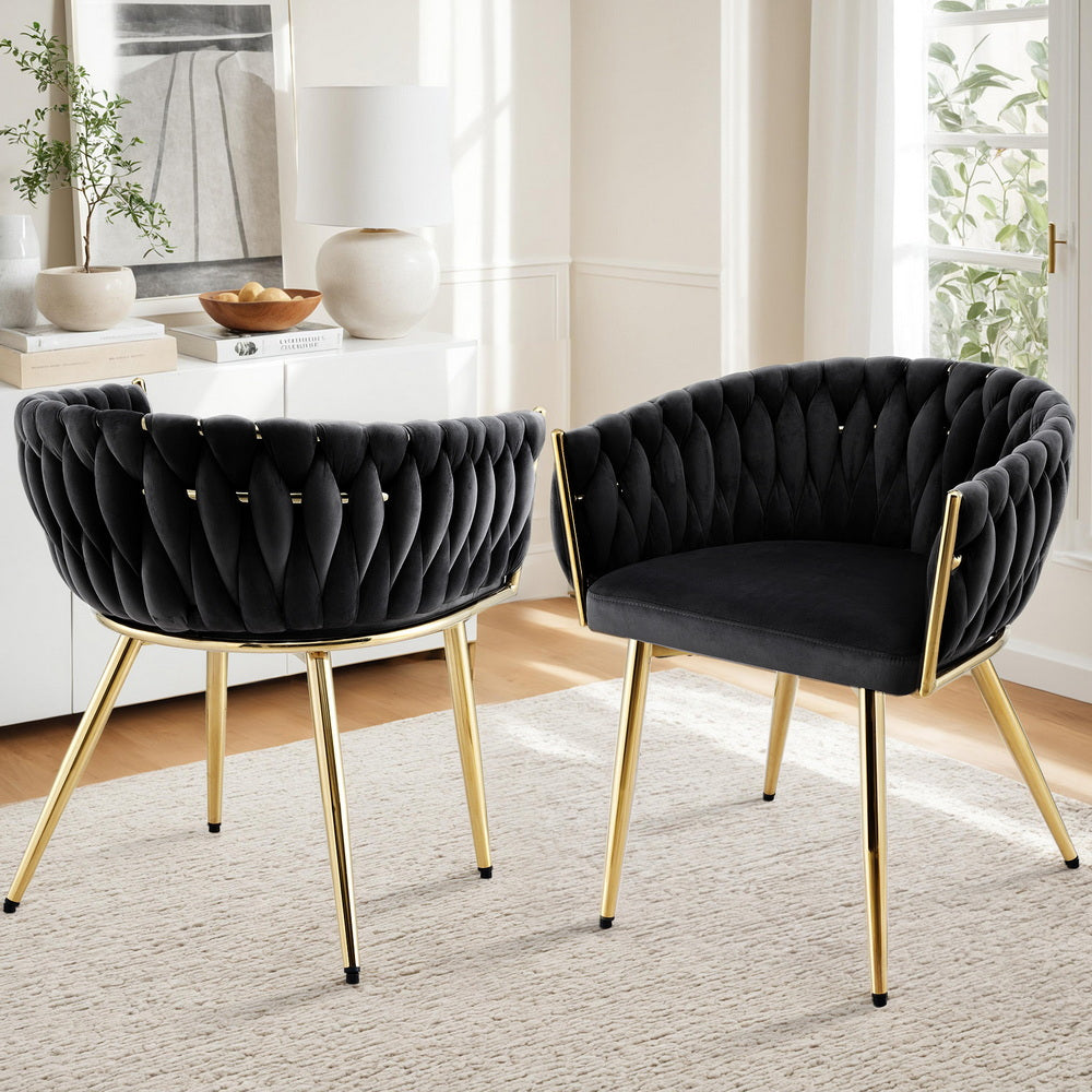 Set of 2 Velvet Dining Chairs Armchair - Black