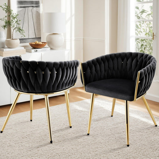 Set of 2 Velvet Dining Chairs Armchair - Black