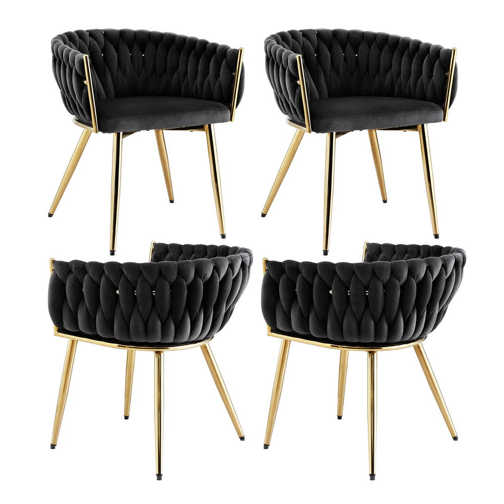 Set of 4 Velvet Dining Chairs Armchair - Black