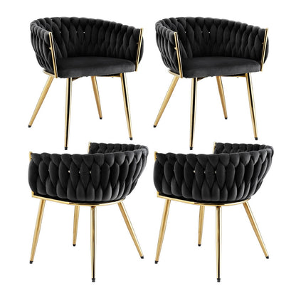 Set of 4 Velvet Dining Chairs Armchair - Black