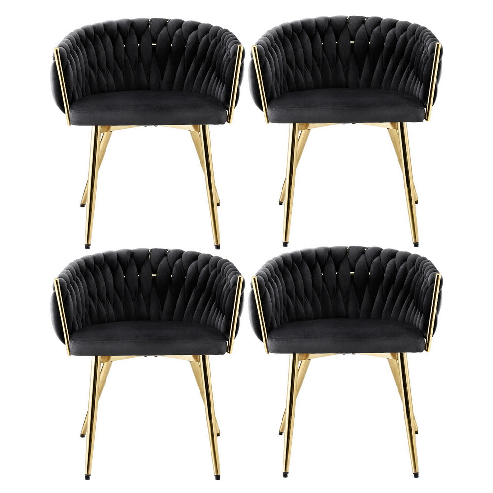 Set of 4 Velvet Dining Chairs Armchair - Black