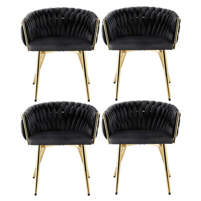 Set of 4 Velvet Dining Chairs Armchair - Black