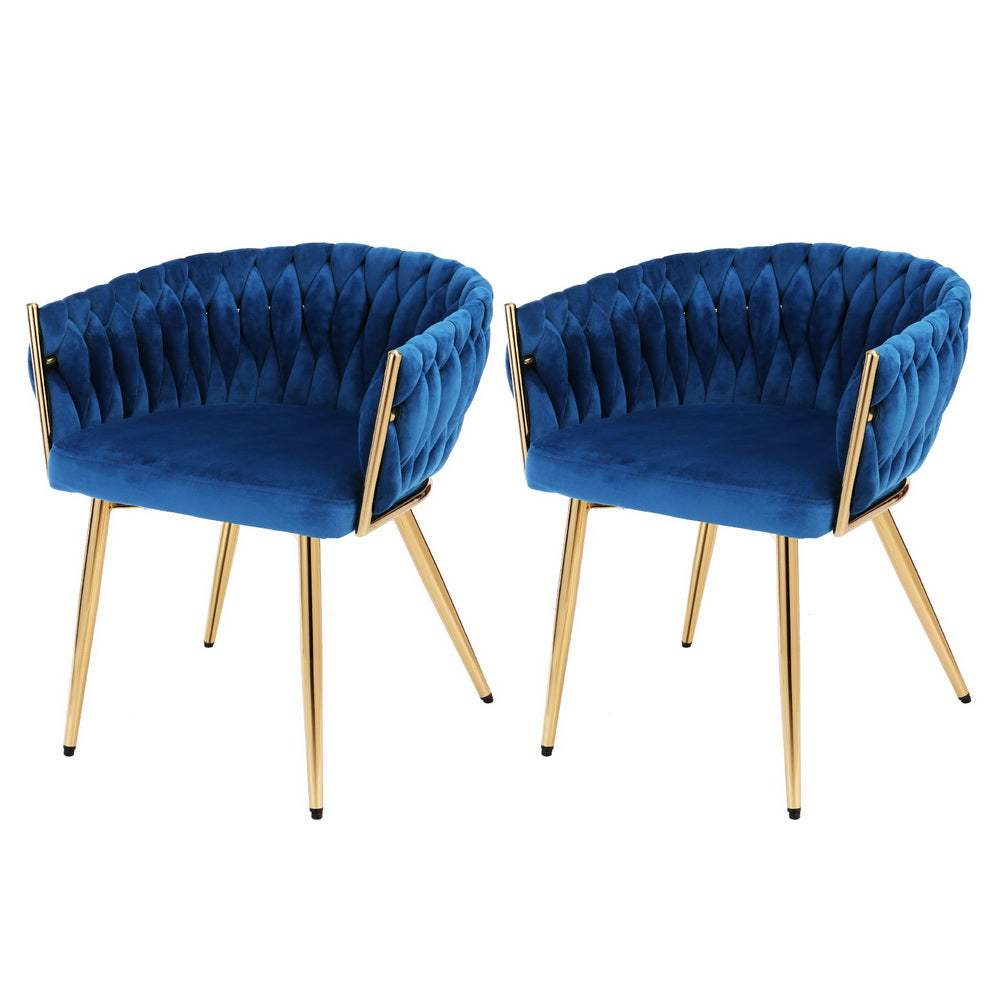 Set of 2 Velvet Weaving Dining Chairs Armchair - Blue