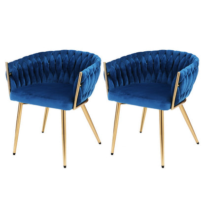 Set of 2 Velvet Weaving Dining Chairs Armchair - Blue