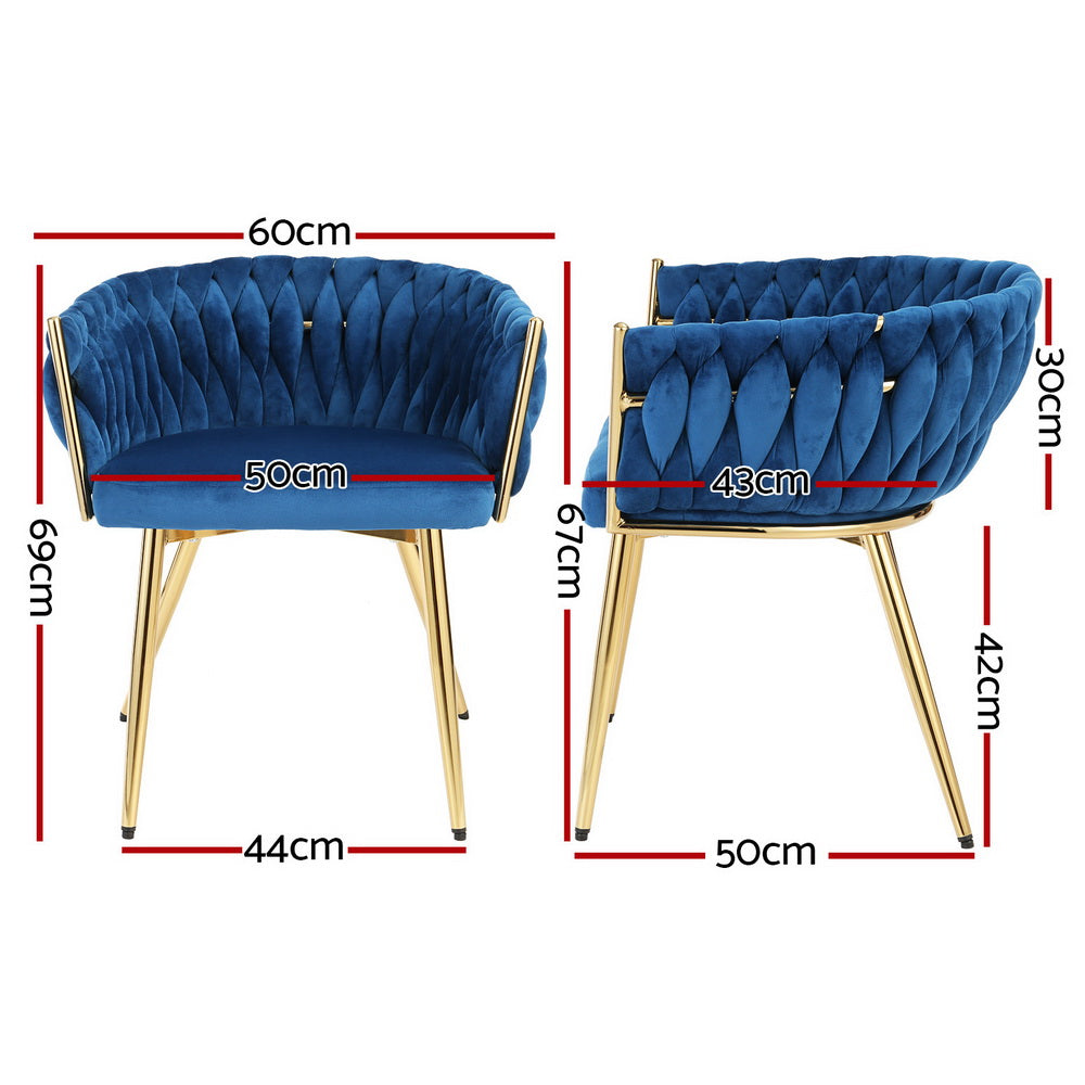 Set of 2 Velvet Weaving Dining Chairs Armchair - Blue