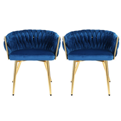 Set of 2 Velvet Weaving Dining Chairs Armchair - Blue