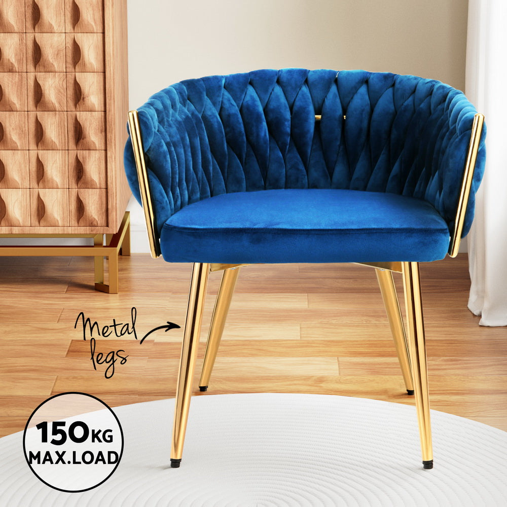 Set of 2 Velvet Weaving Dining Chairs Armchair - Blue