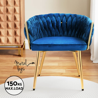 Set of 2 Velvet Weaving Dining Chairs Armchair - Blue