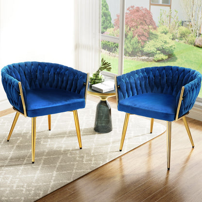 Set of 2 Velvet Weaving Dining Chairs Armchair - Blue