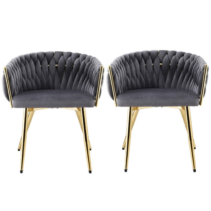 Set of 2 Velvet Dining Chairs Armchair - Grey