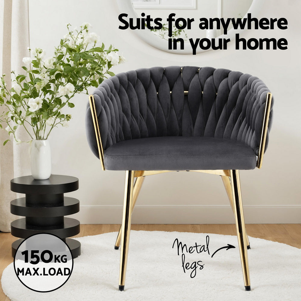 Set of 2 Velvet Dining Chairs Armchair - Grey