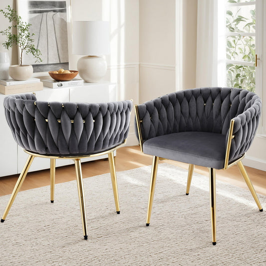 Set of 2 Velvet Dining Chairs Armchair - Grey