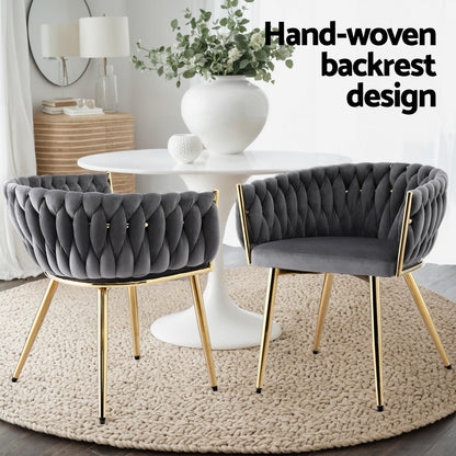 Set of 4 Velvet Dining Chairs Armchair - Grey