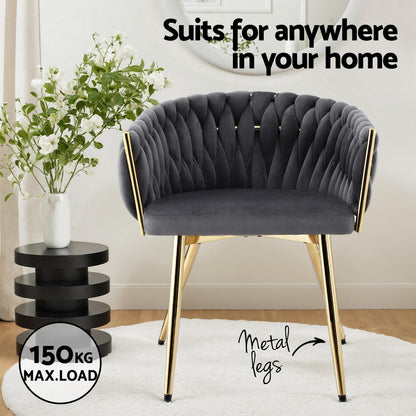 Set of 4 Velvet Dining Chairs Armchair - Grey