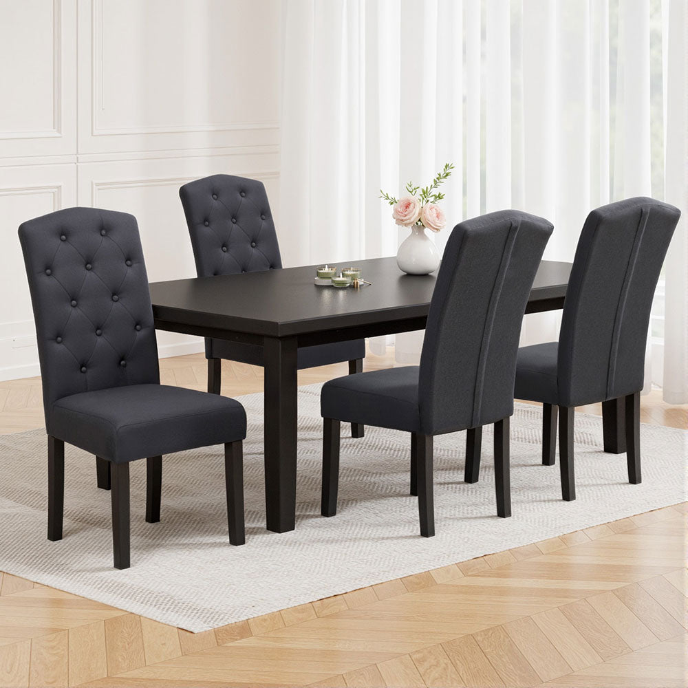 Set of 4 Dansk Dining Chairs Linen Parsons Chair - Dark Grey