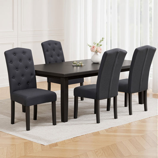 Set of 4 Dansk Dining Chairs Linen Parsons Chair - Dark Grey