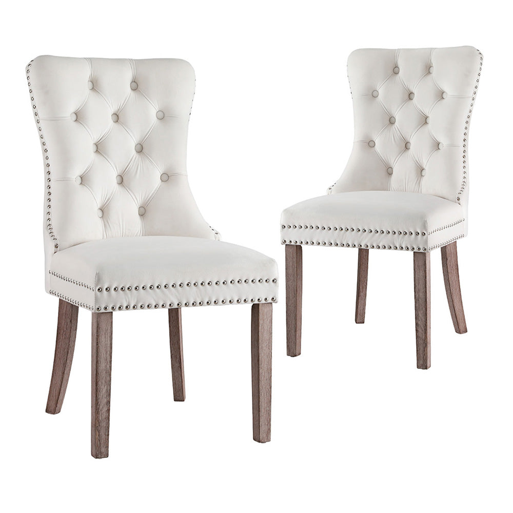 Set of 2 Beige Velvet Dining Chairs