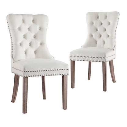 Set of 2 Beige Velvet Dining Chairs