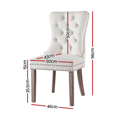 Set of 2 Beige Velvet Dining Chairs