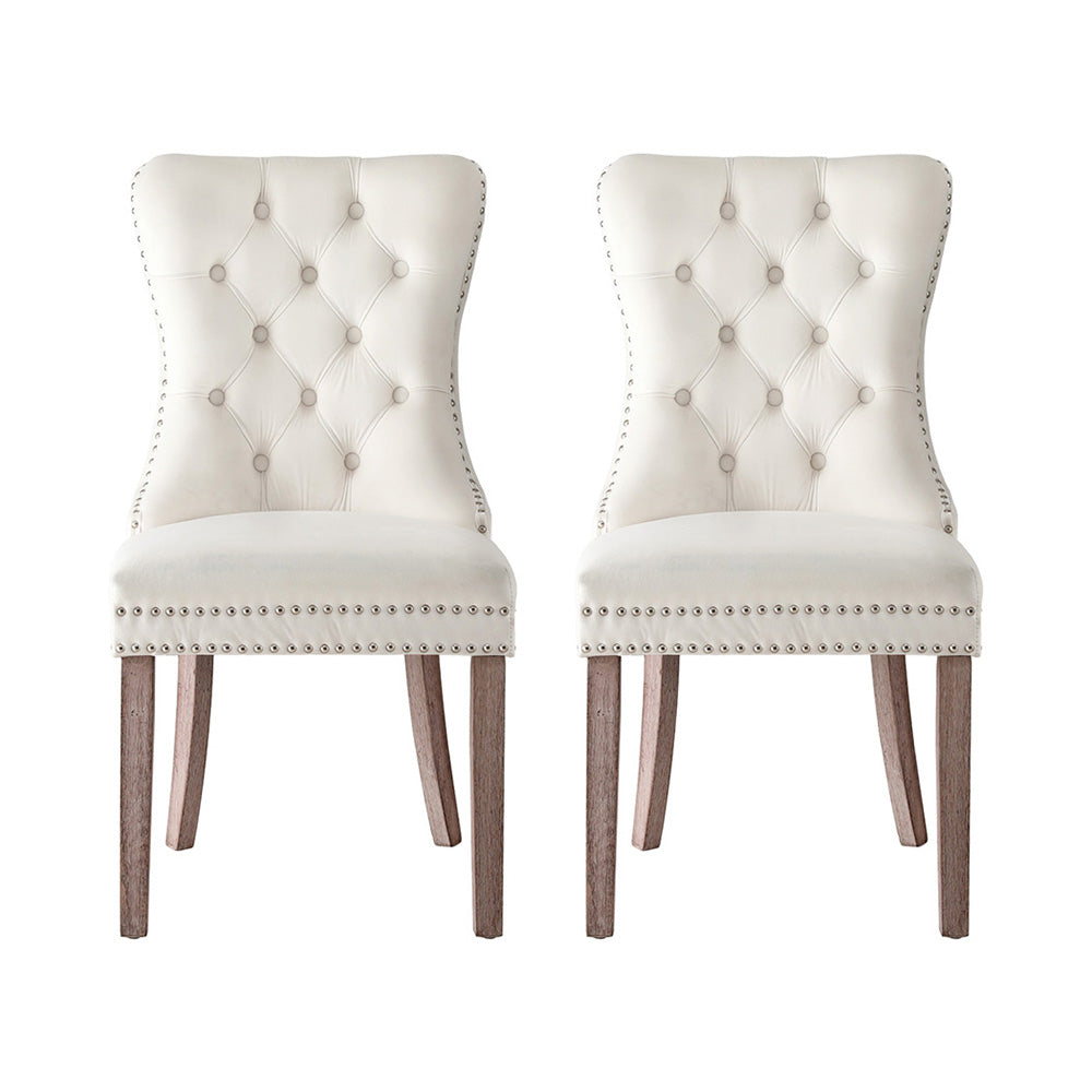 Set of 2 Beige Velvet Dining Chairs