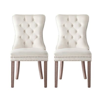 Set of 2 Beige Velvet Dining Chairs