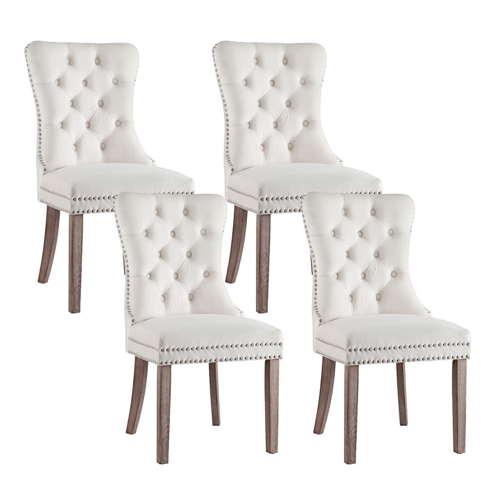 Set of 4 Beige Velvet Dining Chairs