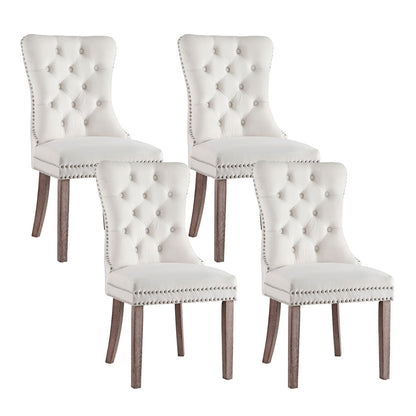 Set of 4 Beige Velvet Dining Chairs