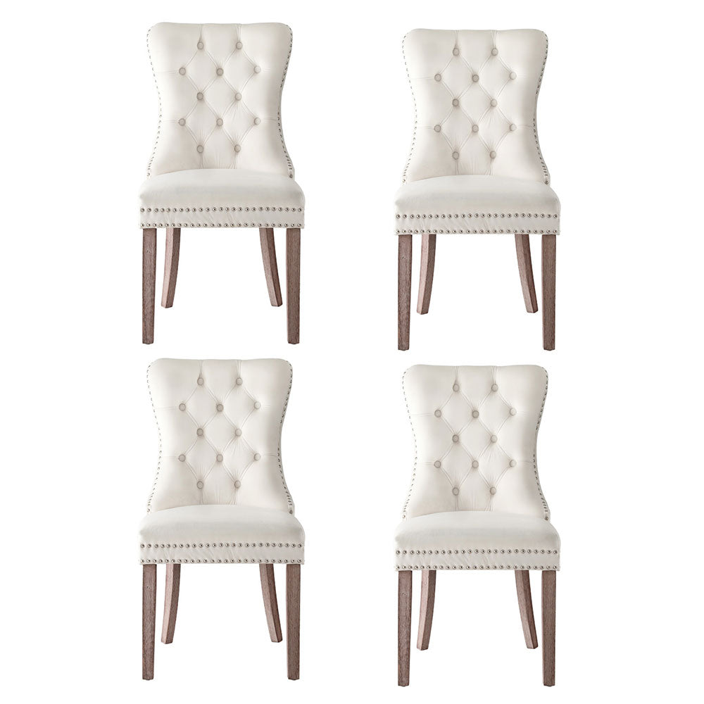 Set of 4 Beige Velvet Dining Chairs