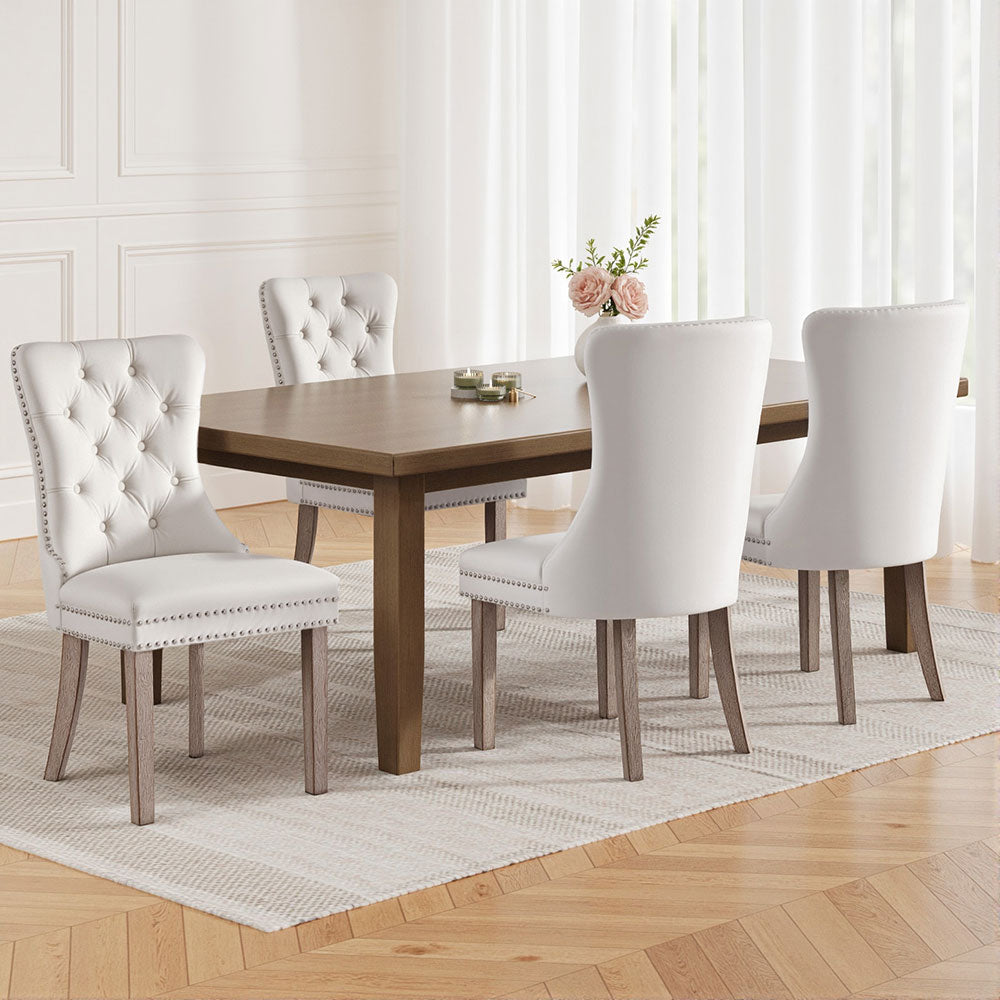 Set of 4 Beige Velvet Dining Chairs