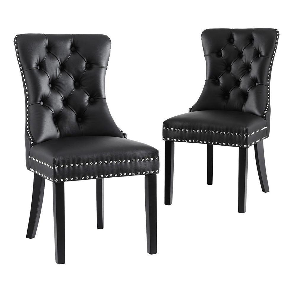 Set of 2 Black Leather Dining Chairs