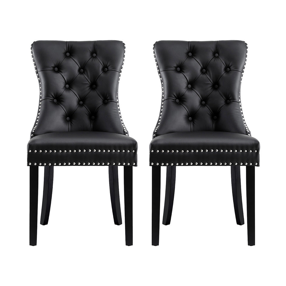 Set of 2 Black Leather Dining Chairs